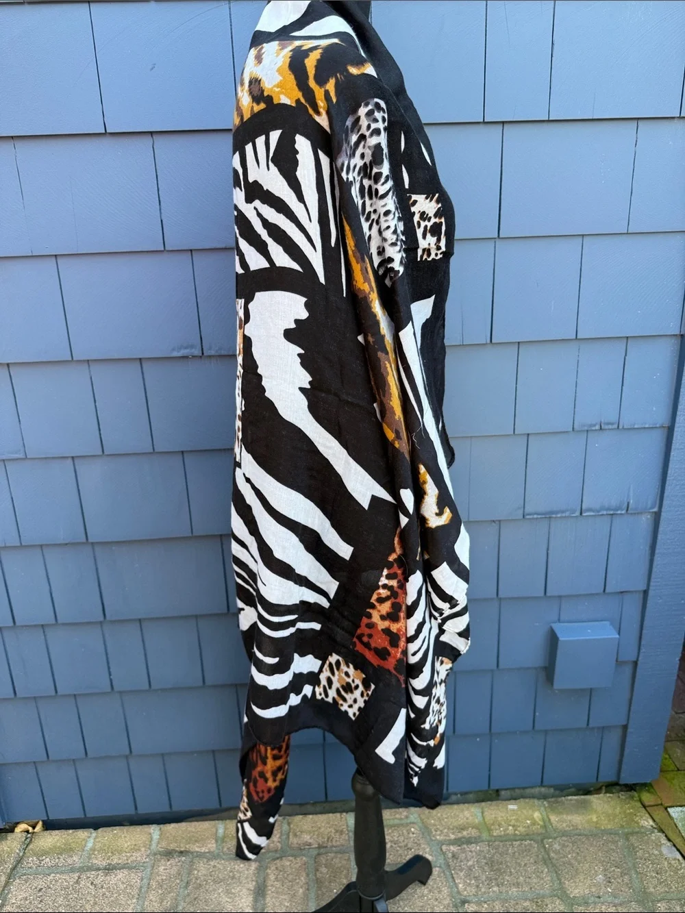 Jessica McClintock Animal Print Black White Brown Wrap Scarf